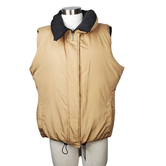 Marvin Richards Womens Down Reversible Puffer Vest Black Beige Zip Pockets XL - Picture 3 of 11